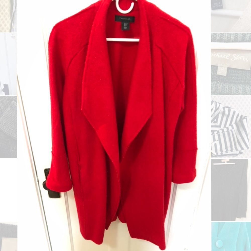 On trend red Elie Tahari top coat